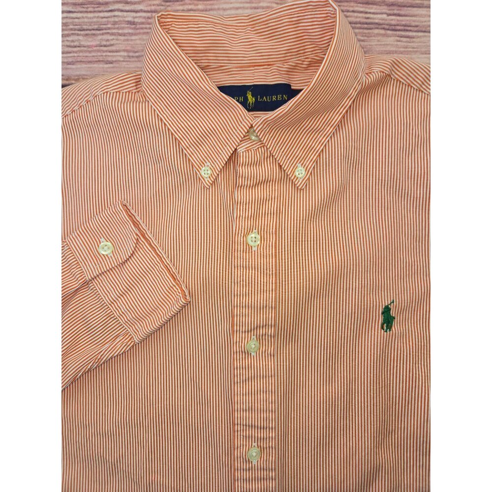 Ralph Lauren Mens Orange Striped Shirt Medium - Picture 4 of 7